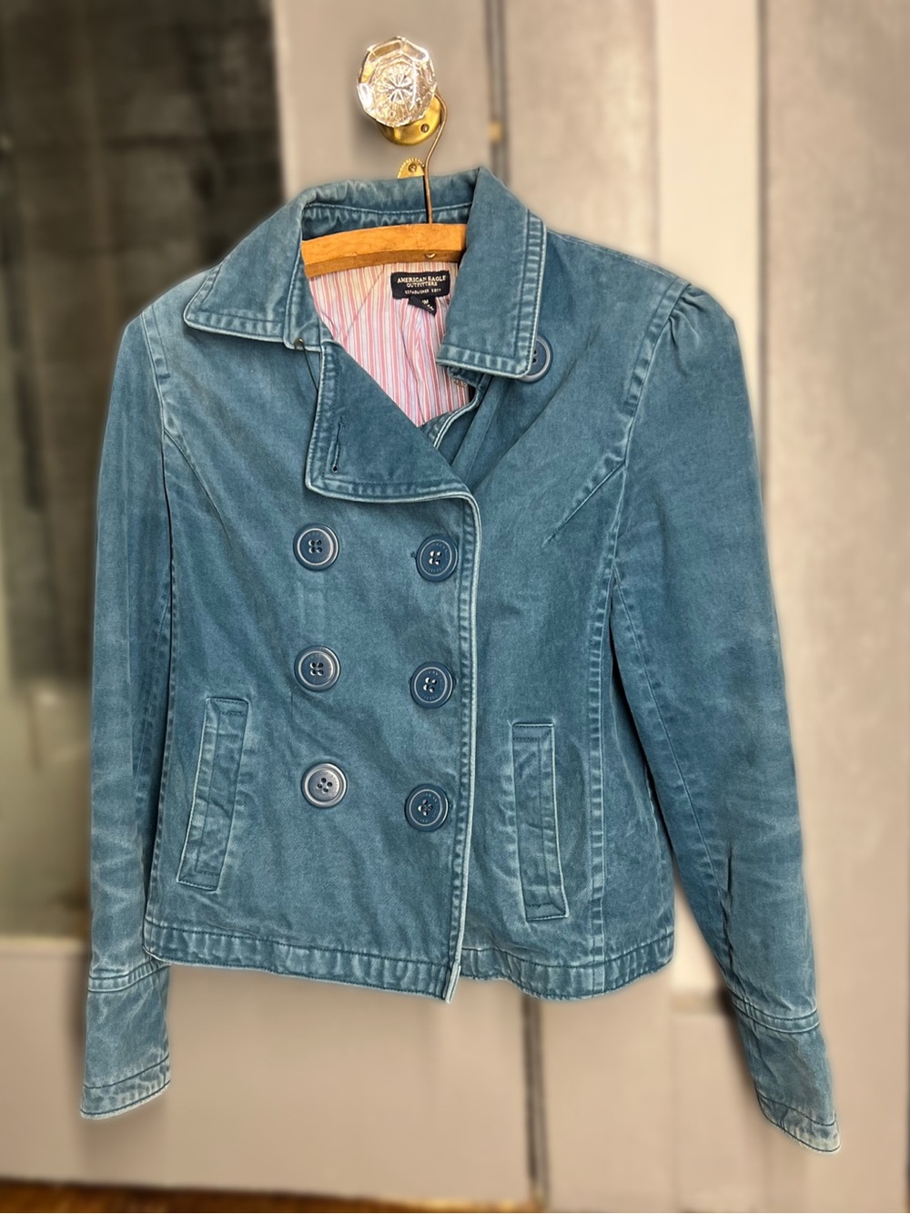 American Eagle Outfitters Teal Double-Breasted Jacket